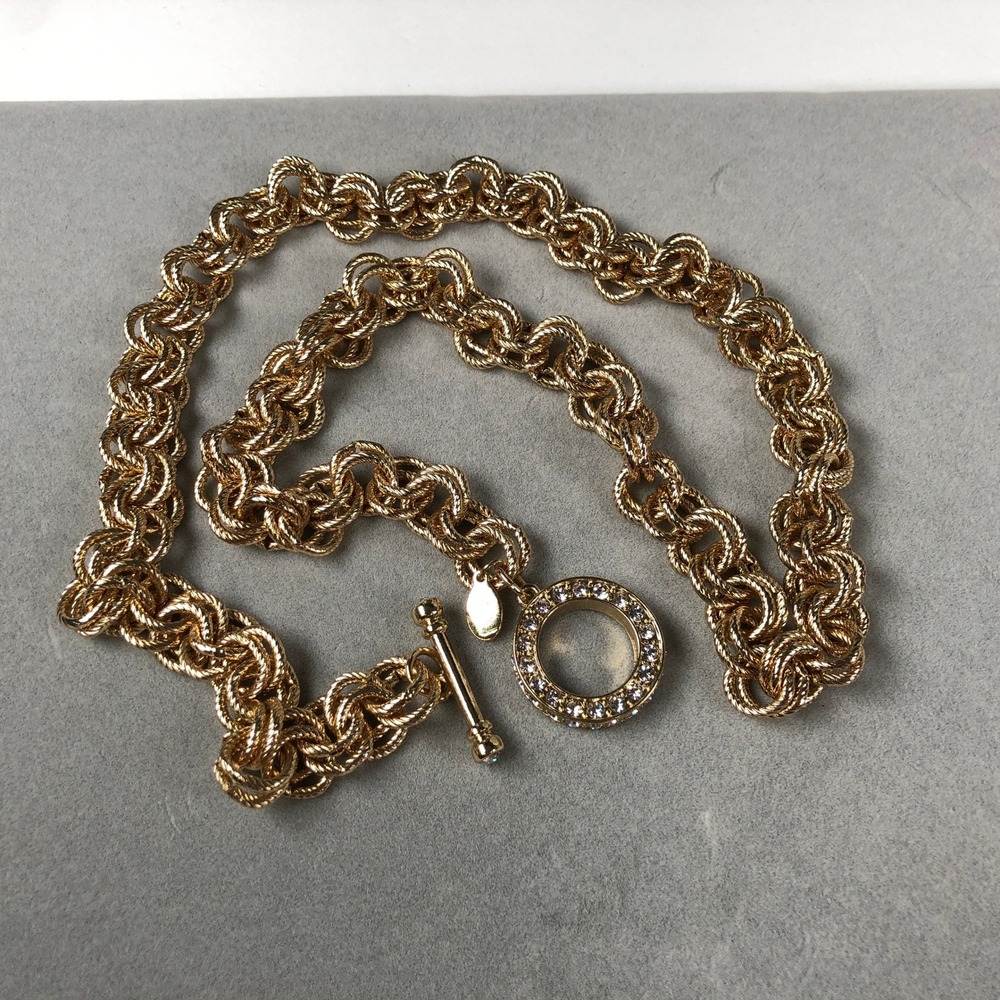 Off Park Collection Necklace Pave Rhinestone Toggle Gold‎ Tone Chunky Link Chain